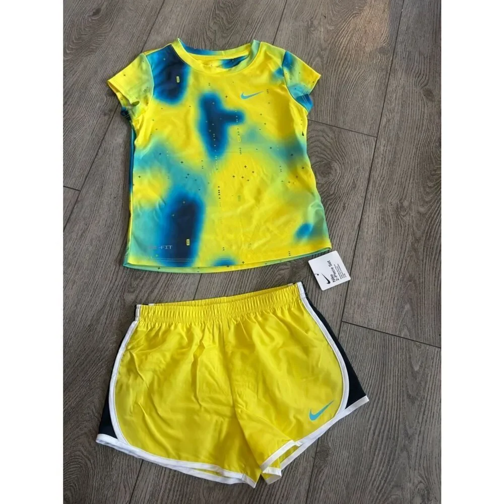 Nike Yellow & Blue Girls' Athletic Top + Shorts Set